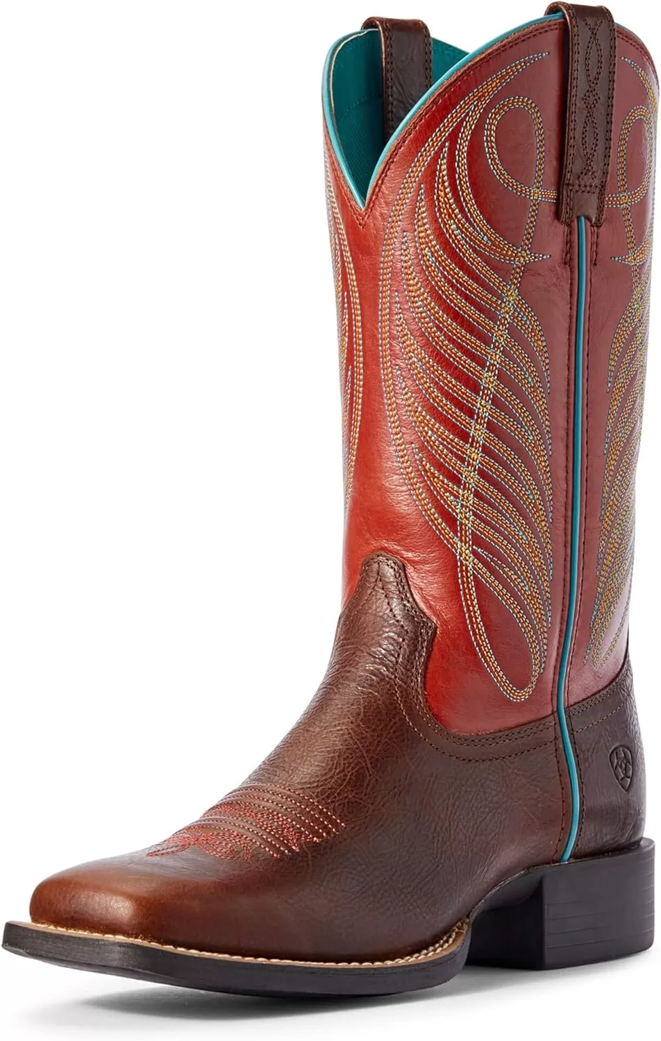 imageAriat Womens Round Up Wide Square Toe Western BootBrown PatinaBrick Red