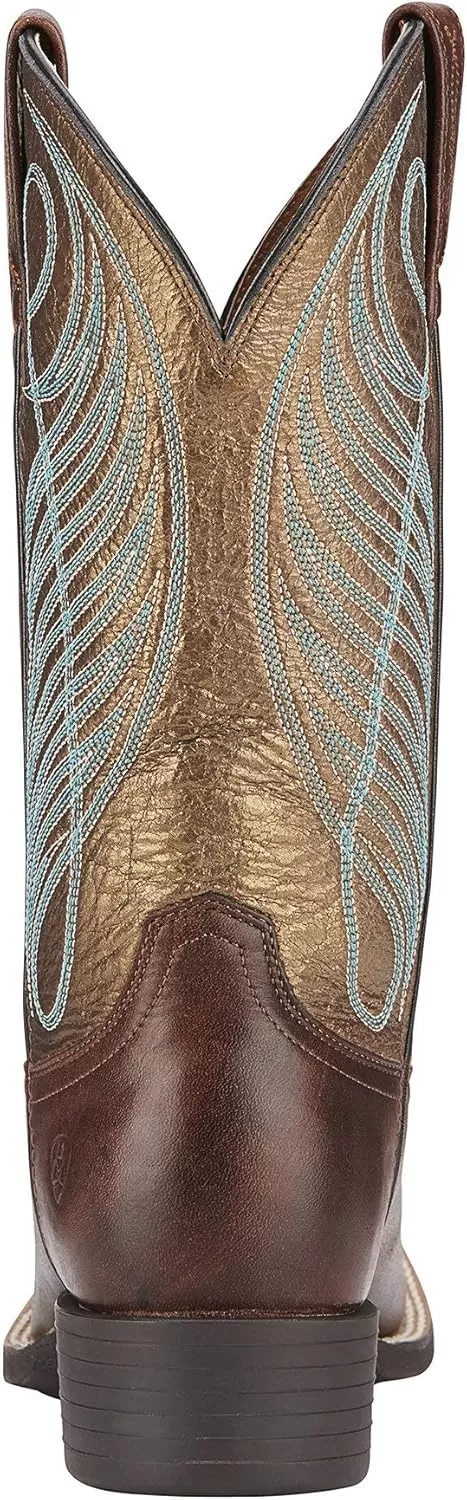 imageAriat Womens Round Up Wide Square Toe Western BootBrown PatinaBrick Red