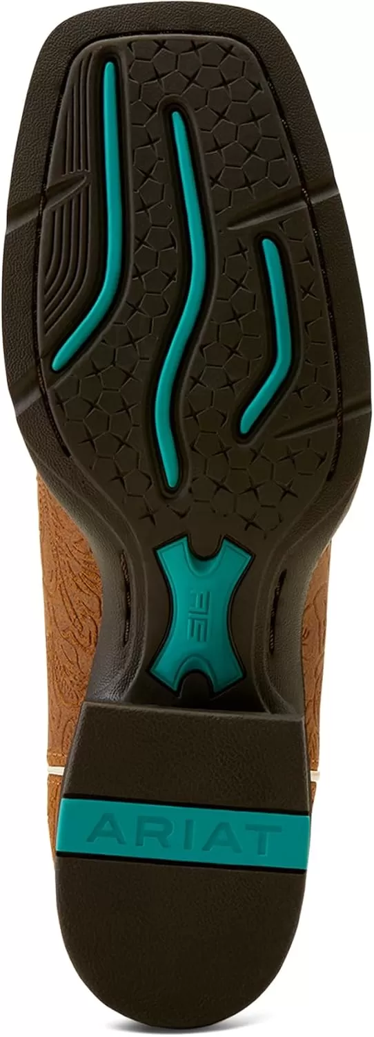imageAriat Womens Round Up Wide Square Toe Western BootFlock O FlamingosEmbossed Chestnut