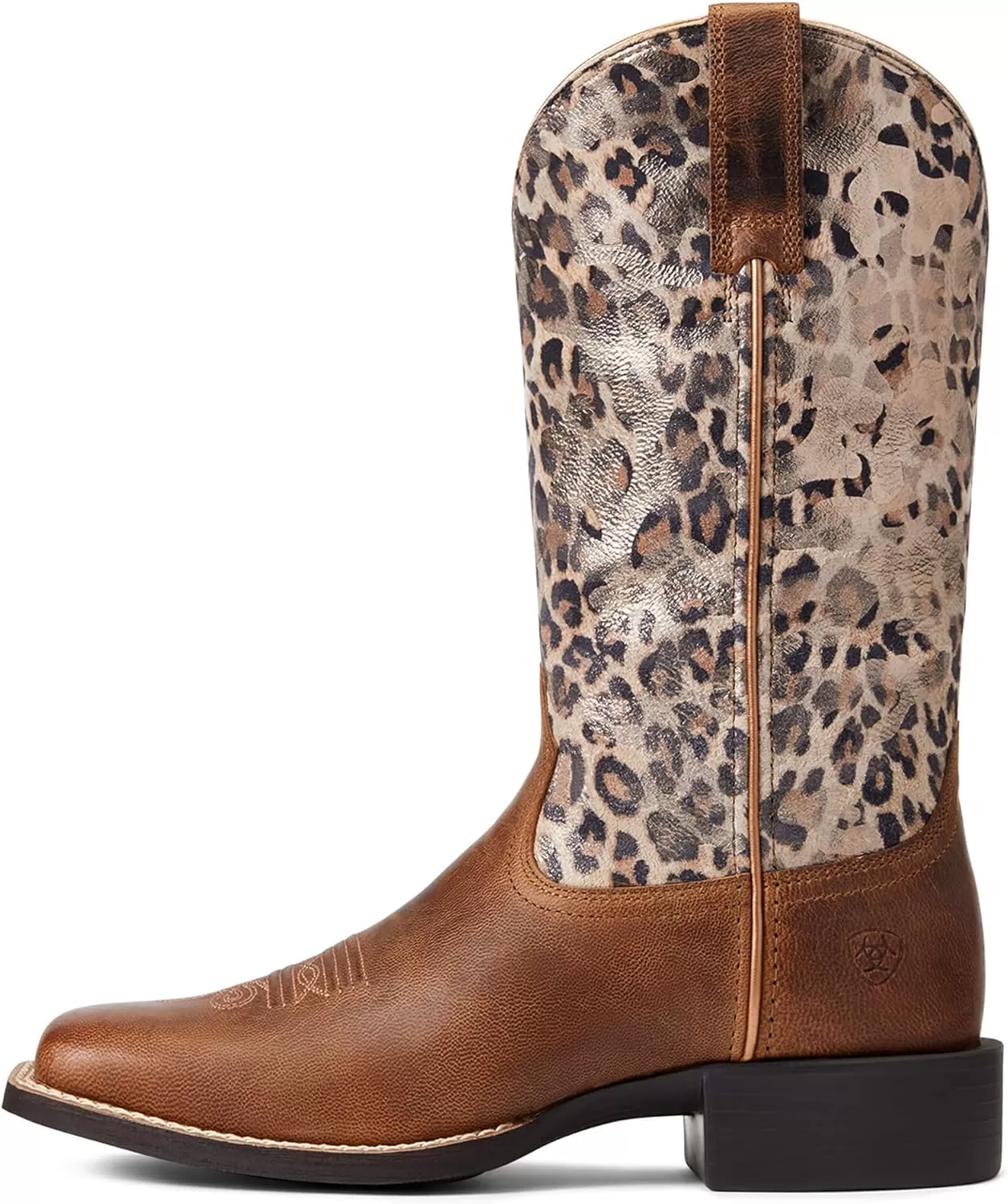 imageAriat Womens Round Up Wide Square Toe Western BootPearl BrownMetallic Leopard