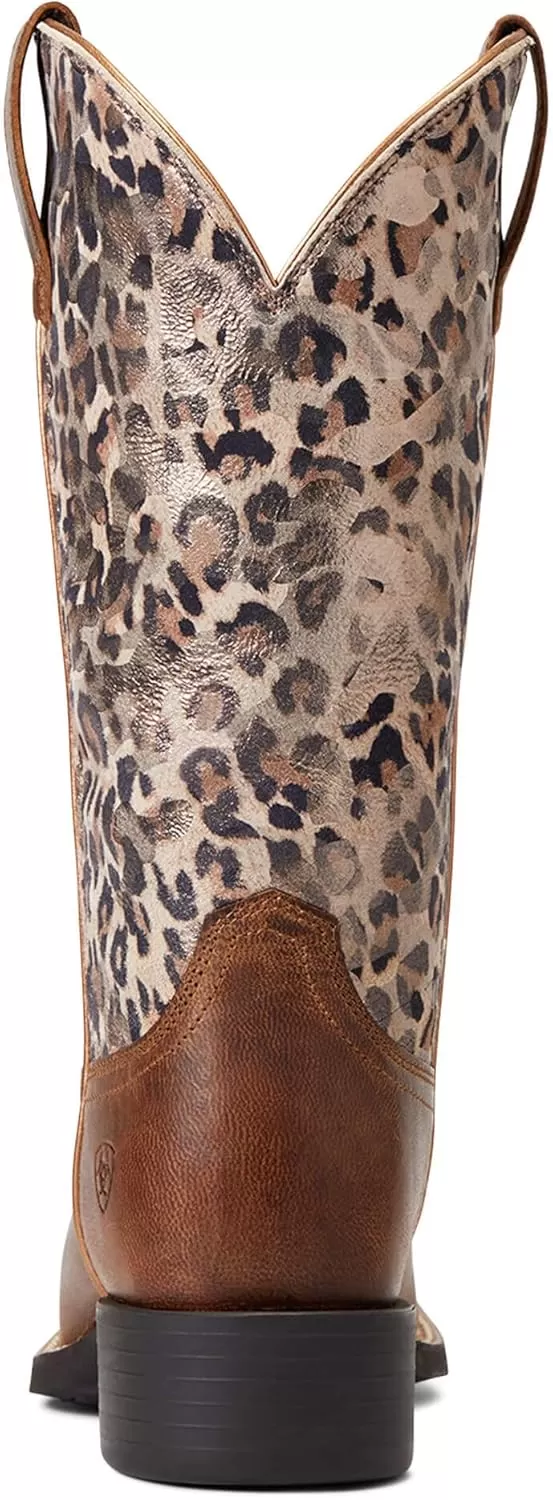 imageAriat Womens Round Up Wide Square Toe Western BootPearl BrownMetallic Leopard