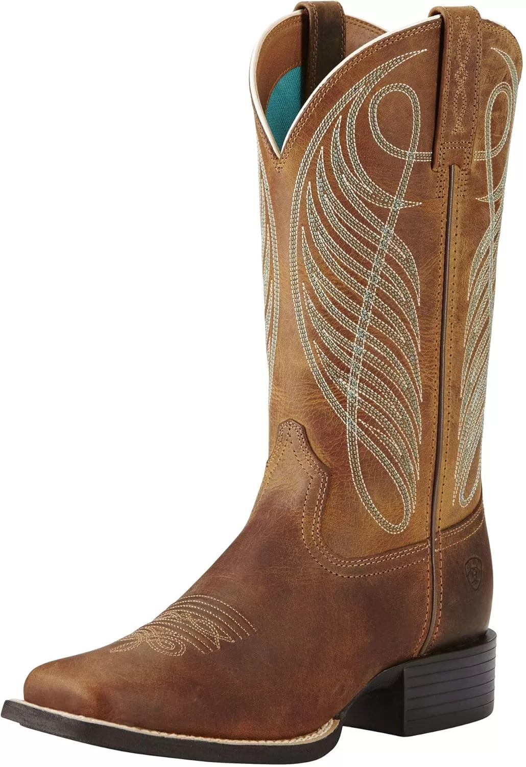 imageAriat Womens Round Up Wide Square Toe Western BootPowder Brown