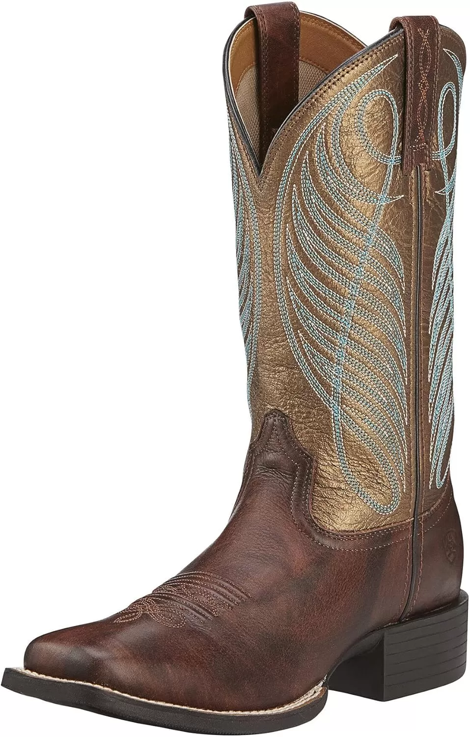 imageAriat Womens Round Up Wide Square Toe Western BootYukon BrownBronze