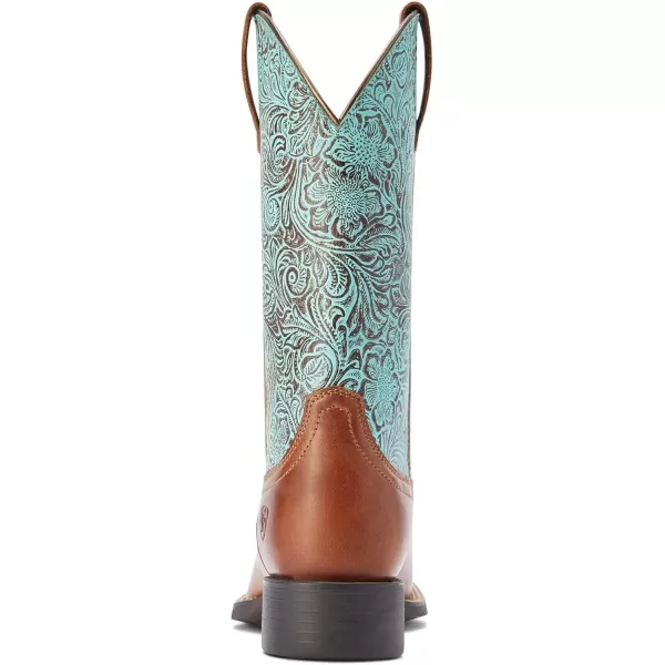 imageAriat Womens Round Up Wide Square Toe Western BootBeduino BrownTurq Floral Emboss