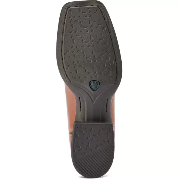 imageAriat Womens Round Up Wide Square Toe Western BootBeduino BrownTurq Floral Emboss