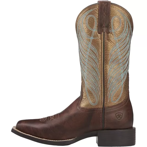 imageAriat Womens Round Up Wide Square Toe Western BootBrown PatinaBrick Red