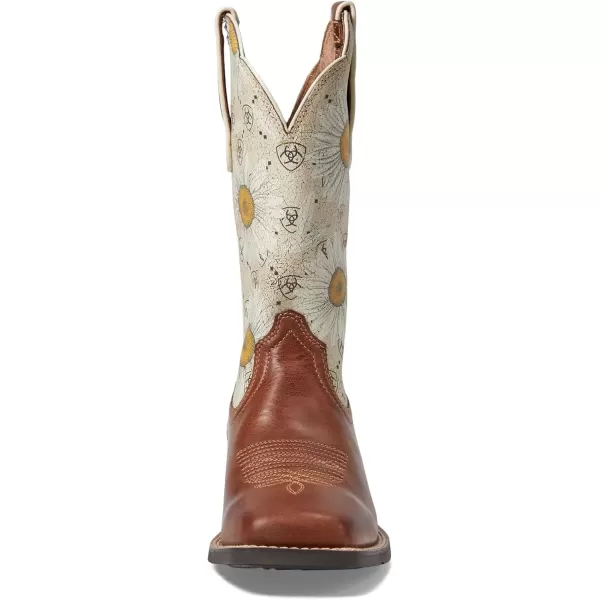 imageAriat Womens Round Up Wide Square Toe Western BootCanyon BrownDaisy Logo Print