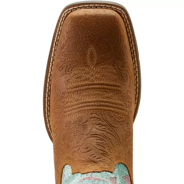 imageAriat Womens Round Up Wide Square Toe Western BootFlock O FlamingosEmbossed Chestnut