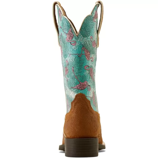 imageAriat Womens Round Up Wide Square Toe Western BootFlock O FlamingosEmbossed Chestnut