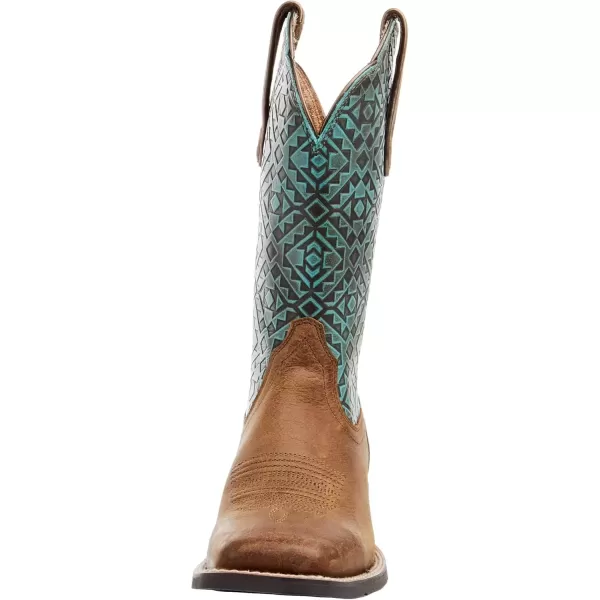 imageAriat Womens Round Up Wide Square Toe Western BootOld EarthTurquoise Blanket Emboss