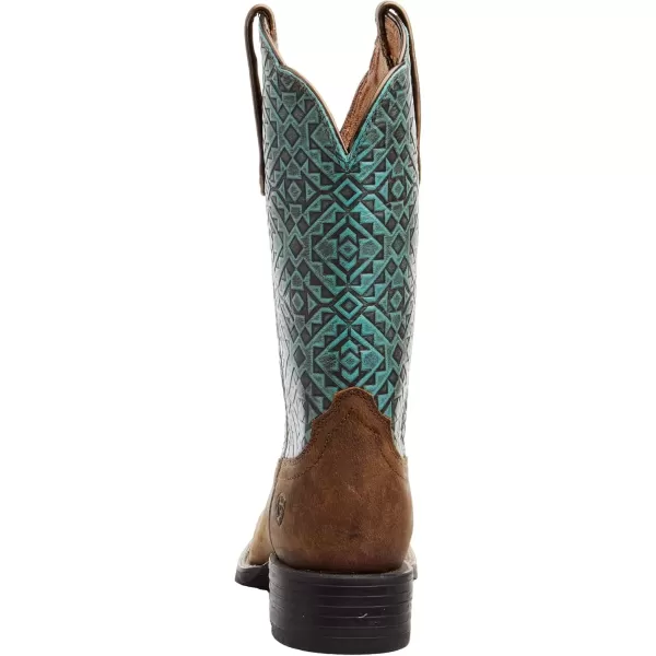 imageAriat Womens Round Up Wide Square Toe Western BootOld EarthTurquoise Blanket Emboss