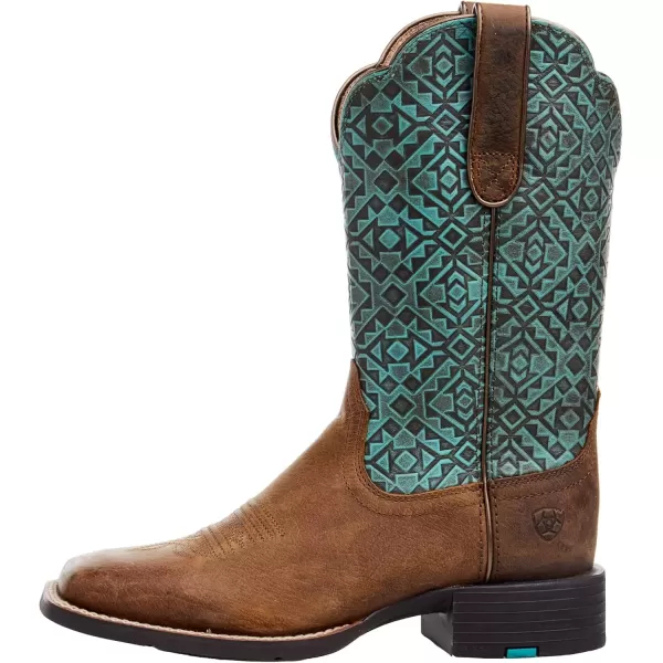 imageAriat Womens Round Up Wide Square Toe Western BootOld EarthTurquoise Blanket Emboss