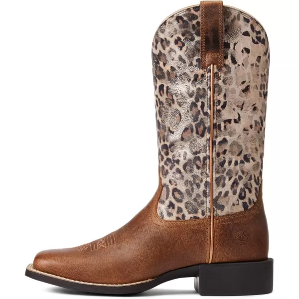 imageAriat Womens Round Up Wide Square Toe Western BootPearl BrownMetallic Leopard