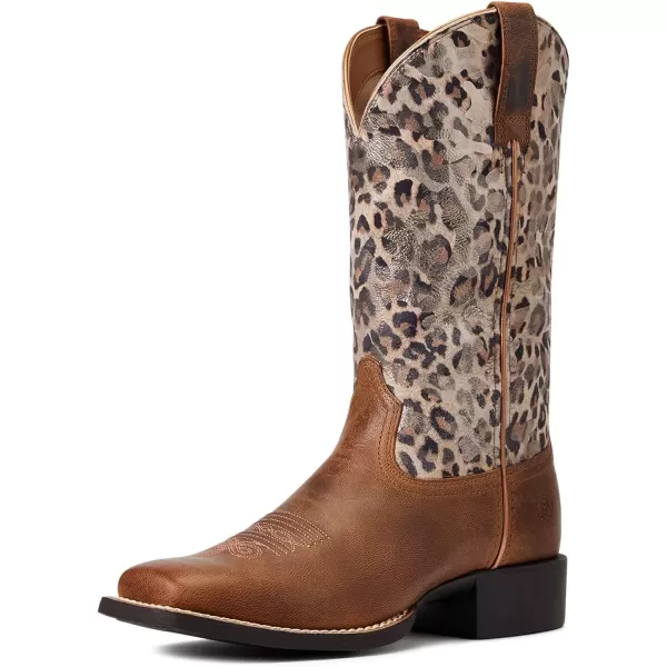 imageAriat Womens Round Up Wide Square Toe Western BootPearl BrownMetallic Leopard