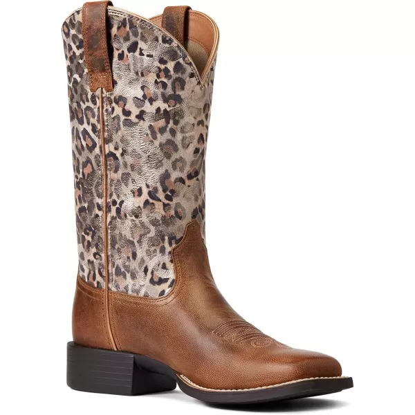 imageAriat Womens Round Up Wide Square Toe Western BootPearl BrownMetallic Leopard