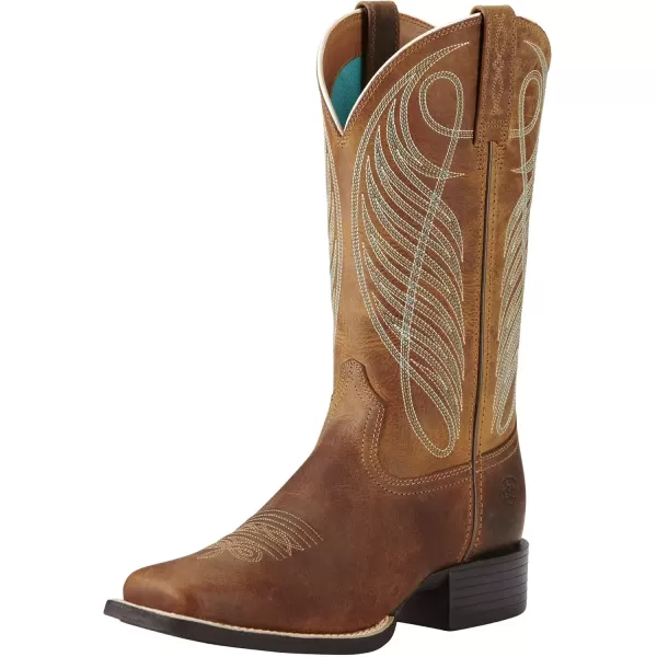imageAriat Womens Round Up Wide Square Toe Western BootPowder Brown