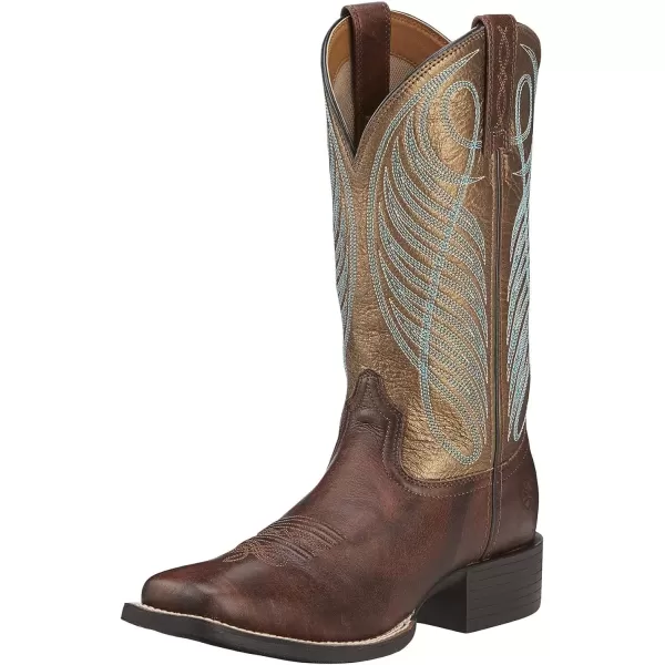 imageAriat Womens Round Up Wide Square Toe Western BootYukon Brown