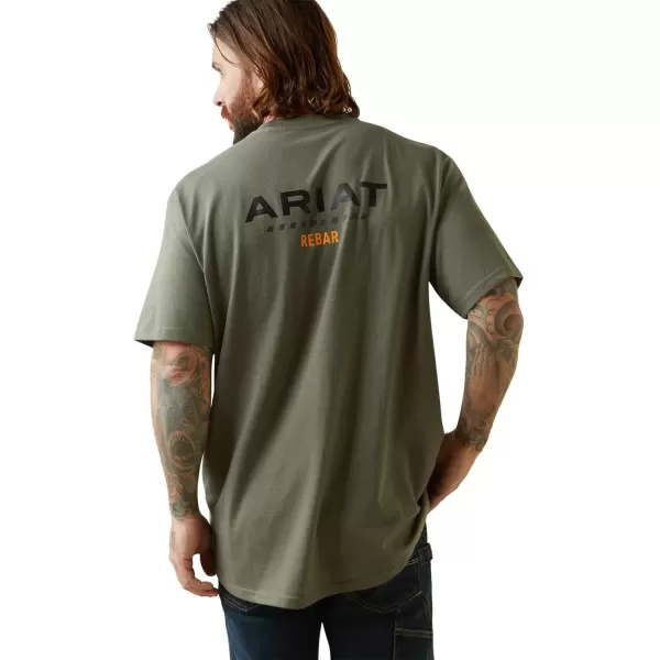 imageARIAT Mens Rebar Cotton Strong Logo TShirtBeetle Heather