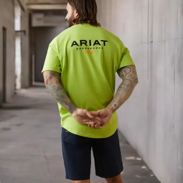 imageARIAT Mens Rebar Cotton Strong Logo TShirtLimeBlack