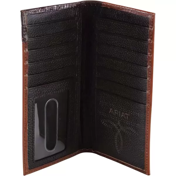 imageAriat Mens Leather Rodeo Wallet  Oak Embossed with Alligator Print Top ampamp Brand ConchoTAN