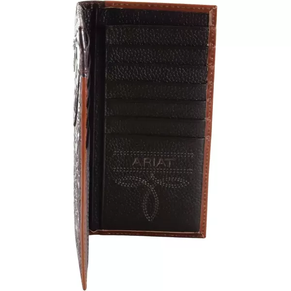 imageAriat Mens Leather Rodeo Wallet  Oak Embossed with Alligator Print Top ampamp Brand ConchoTAN