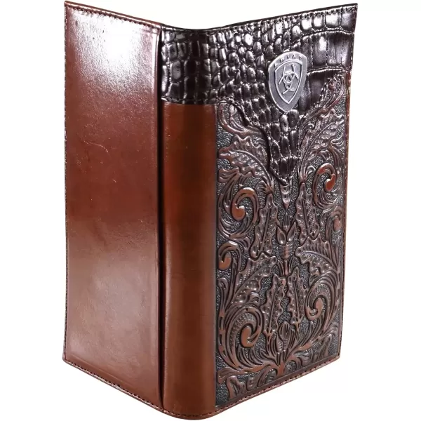 imageAriat Mens Leather Rodeo Wallet  Oak Embossed with Alligator Print Top ampamp Brand ConchoTAN