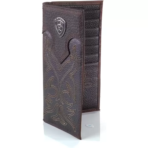 imageAriat Mens Rodeo Wallet with Silver Shield Concho Distressed Brown Top Grain Leather Boot StitchingBrown