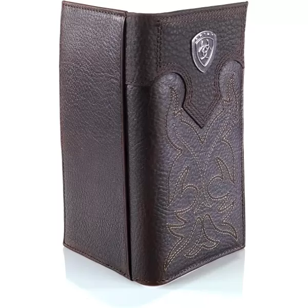 imageAriat Mens Rodeo Wallet with Silver Shield Concho Distressed Brown Top Grain Leather Boot StitchingBrown