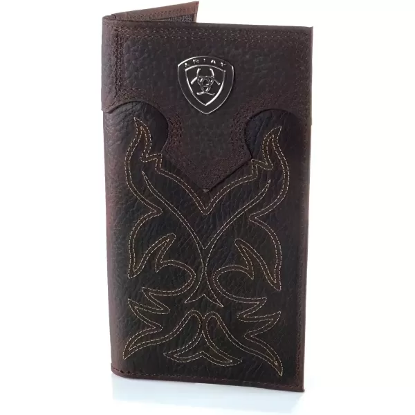 imageAriat Mens Rodeo Wallet with Silver Shield Concho Distressed Brown Top Grain Leather Boot StitchingBrown