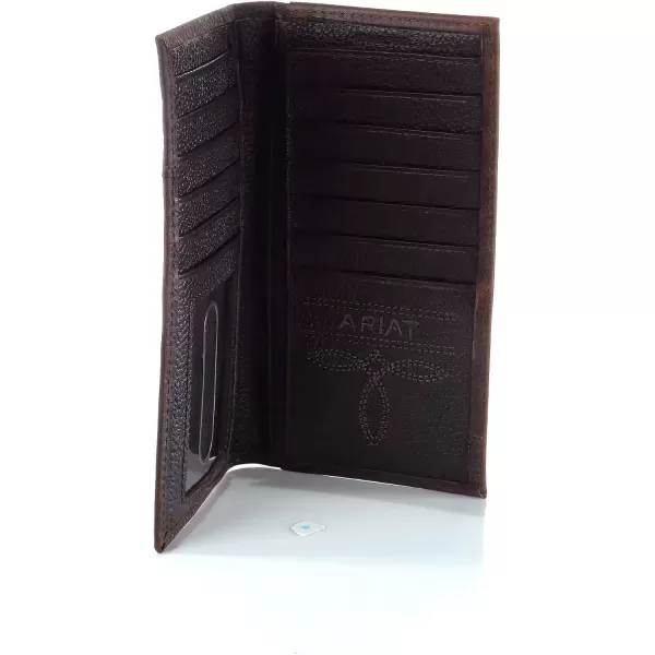 imageAriat Mens Rodeo Wallet with Silver Shield Concho Distressed Brown Top Grain Leather Boot StitchingBrown