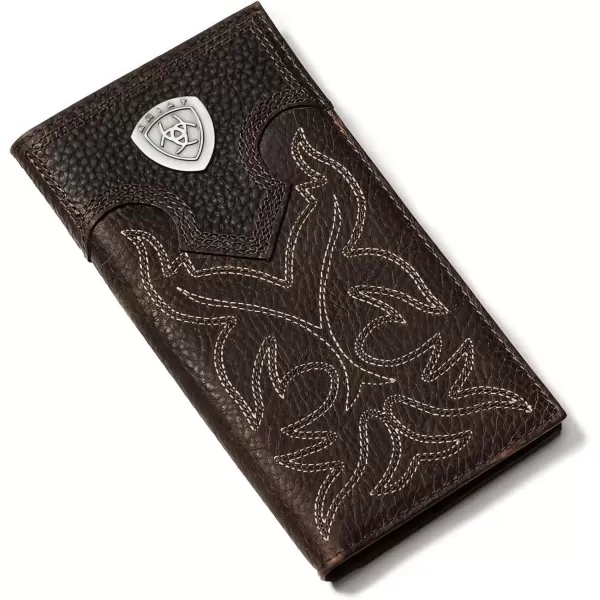 imageAriat Mens Rodeo Wallet with Silver Shield Concho Distressed Brown Top Grain Leather Boot StitchingBrown