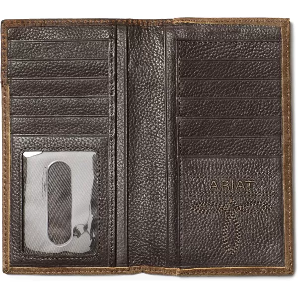 imageAriat Mens Rodeo Wallet with Silver Shield Concho Distressed Brown Top Grain Leather Boot StitchingRodeobrown