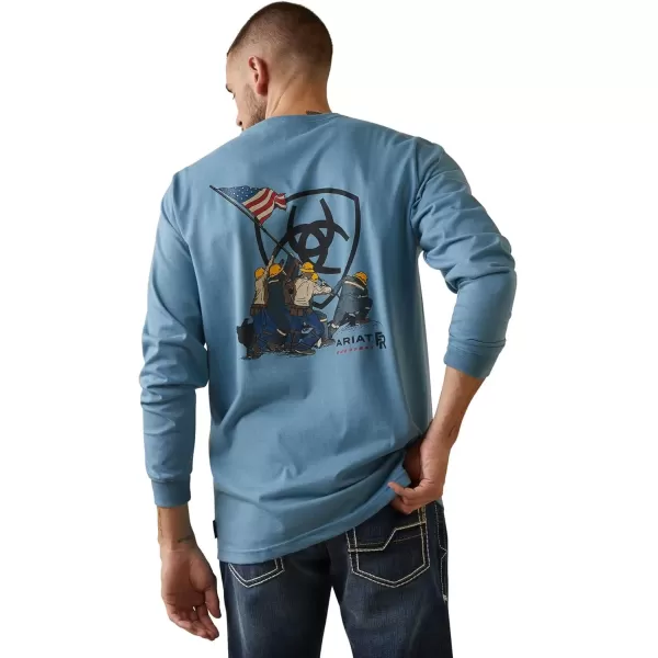 imageARIAT Mens Fr Fr Raising the Flag TShirtSteel Blue