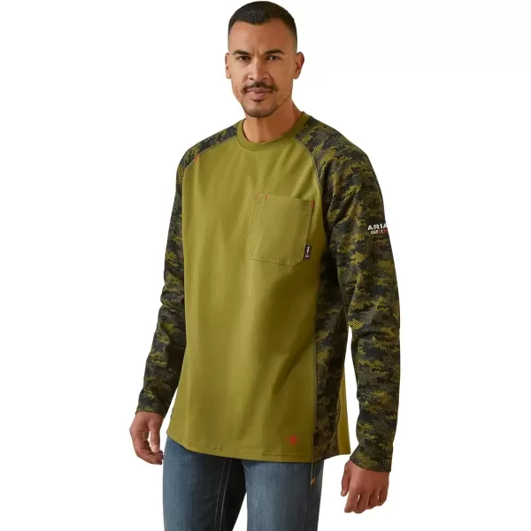 imageAriat Mens FR AC Stretch Camo Baseball TShirtAvocado Camo
