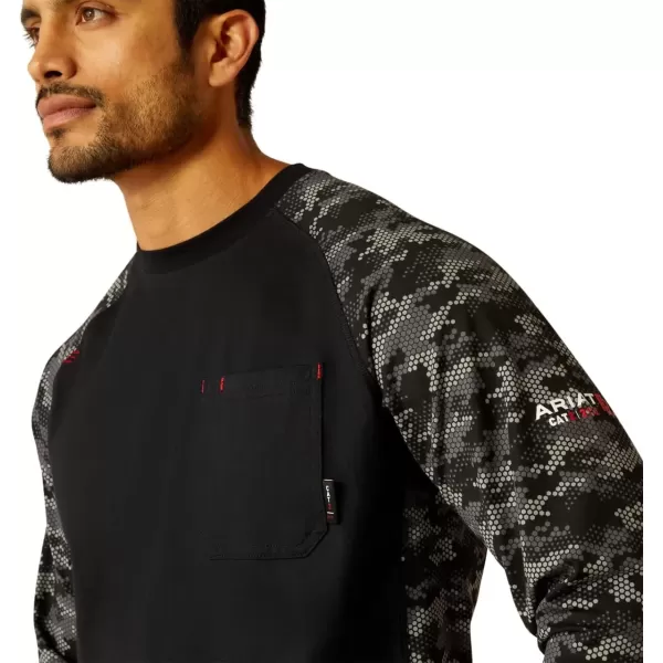imageAriat Mens FR AC Stretch Camo Baseball TShirtBlackGrey Camo