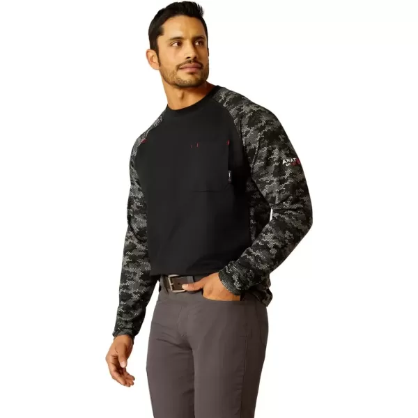imageAriat Mens FR AC Stretch Camo Baseball TShirtBlackGrey Camo