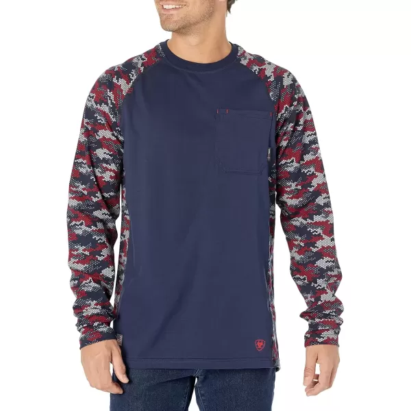 imageAriat Mens FR AC Stretch Camo Baseball TShirtNavyWhiteRed Camo
