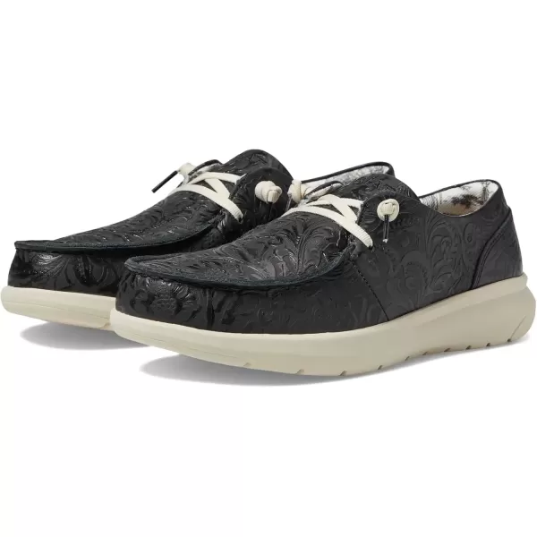imageARIAT Womens Hilo Stretch Slip On Flats Casual  BlackBlack Floral Emboss
