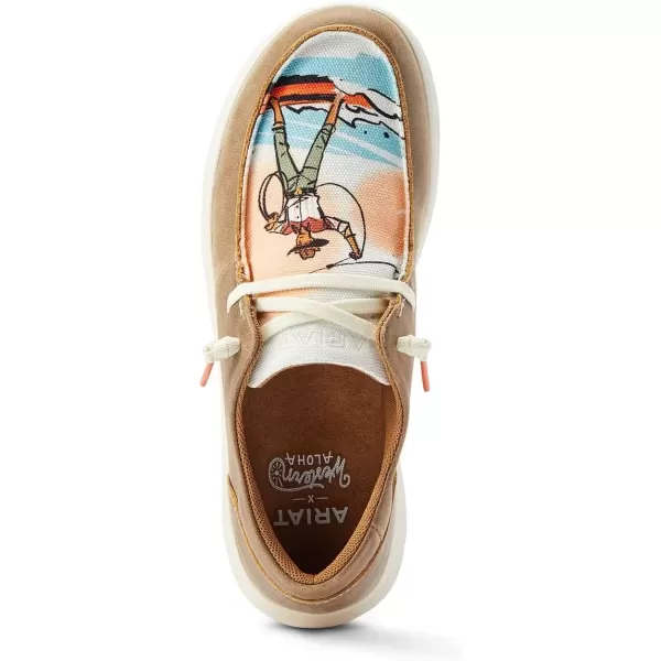 imageARIAT Womens Hilo Stretch Slip On Flats Casual  BlackBrown BomberSurfing Paniolo Print