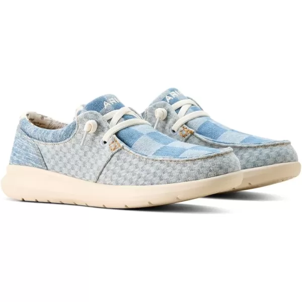 imageARIAT Womens Hilo Stretch Slip On Flats Casual  BlackMixed Light Checkered Denim