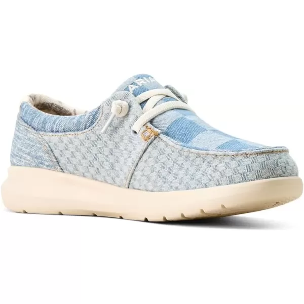 imageARIAT Womens Hilo Stretch Slip On Flats Casual  BlackMixed Light Checkered Denim