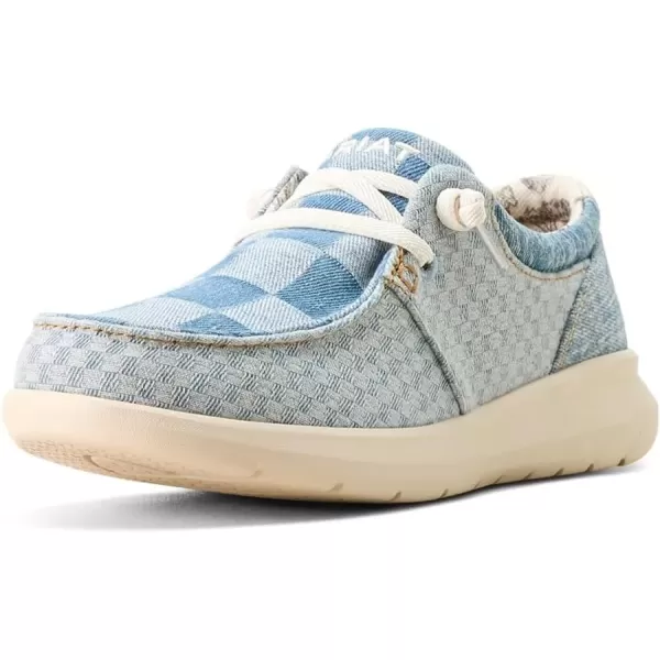 imageARIAT Womens Hilo Stretch Slip On Flats Casual  BlackMixed Light Checkered Denim