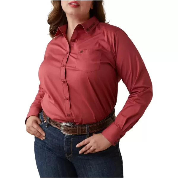 imageAriat Female Wrinkle Resist Team Kirby Stretch Shirt Earth Red W Pony Emb 3X