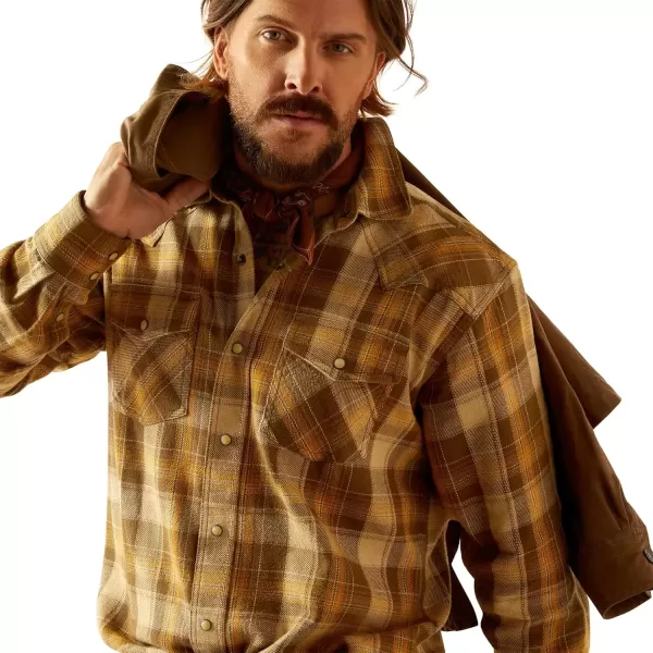 imageAriat Mens Yellowstone Dun Flannel Retro Snap Long Sleeve ShirtPale Khaki