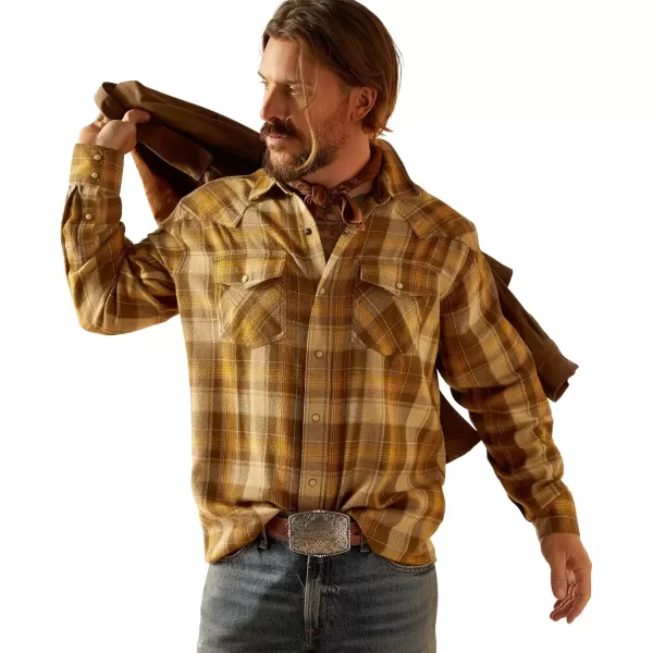 imageAriat Mens Yellowstone Dun Flannel Retro Snap Long Sleeve ShirtPale Khaki
