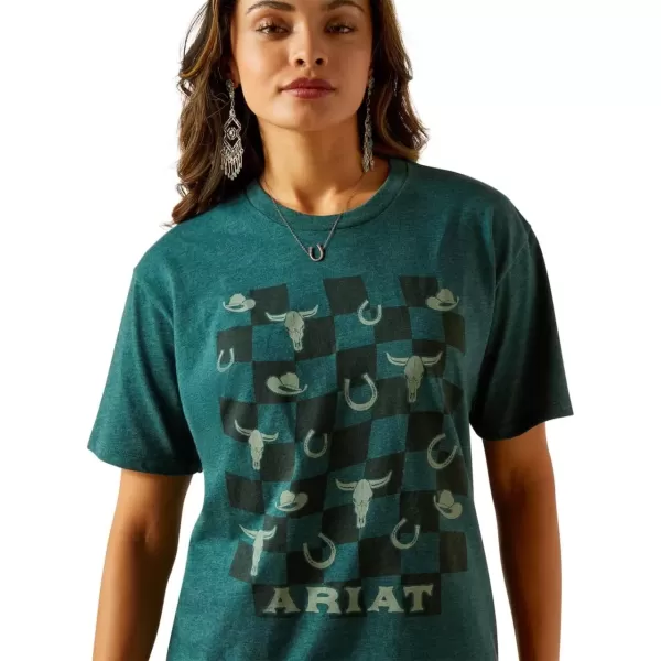 imageAriat Womens Ariat Western Checkers TShirtDark Teal HeatherAriat Western Checkers