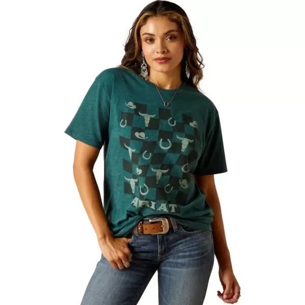 imageAriat Womens Ariat Western Checkers TShirtDark Teal HeatherAriat Western Checkers