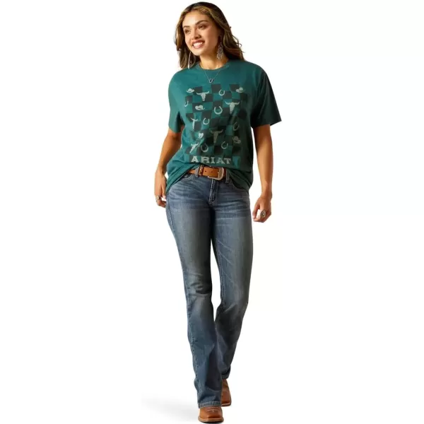 imageAriat Womens Ariat Western Checkers TShirtDark Teal HeatherAriat Western Checkers