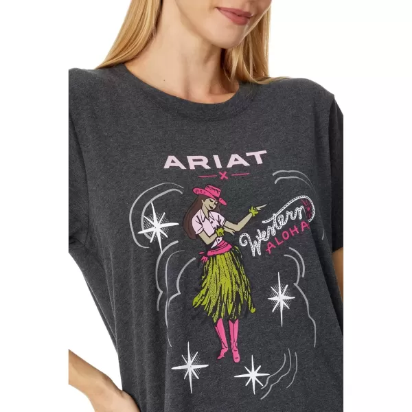 imageAriat Womens Graphic TShirtShale HeatherHula Girl Western Aloha