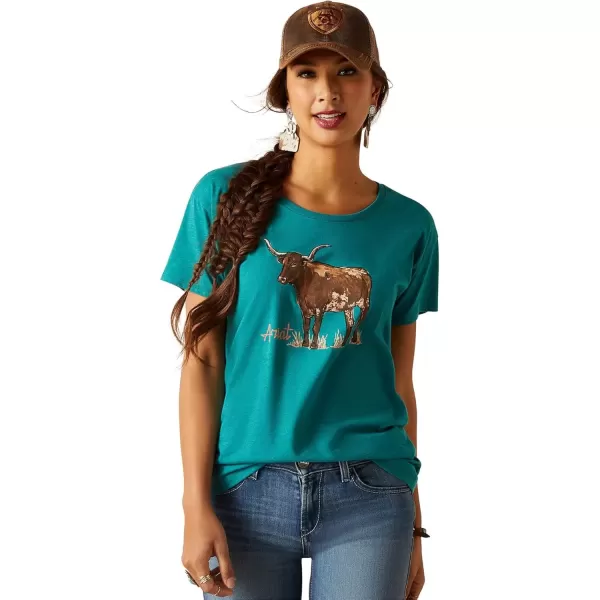 imageAriat Womens Graphic TShirtTeal Green HeatherAriat Longhorn Watercolor